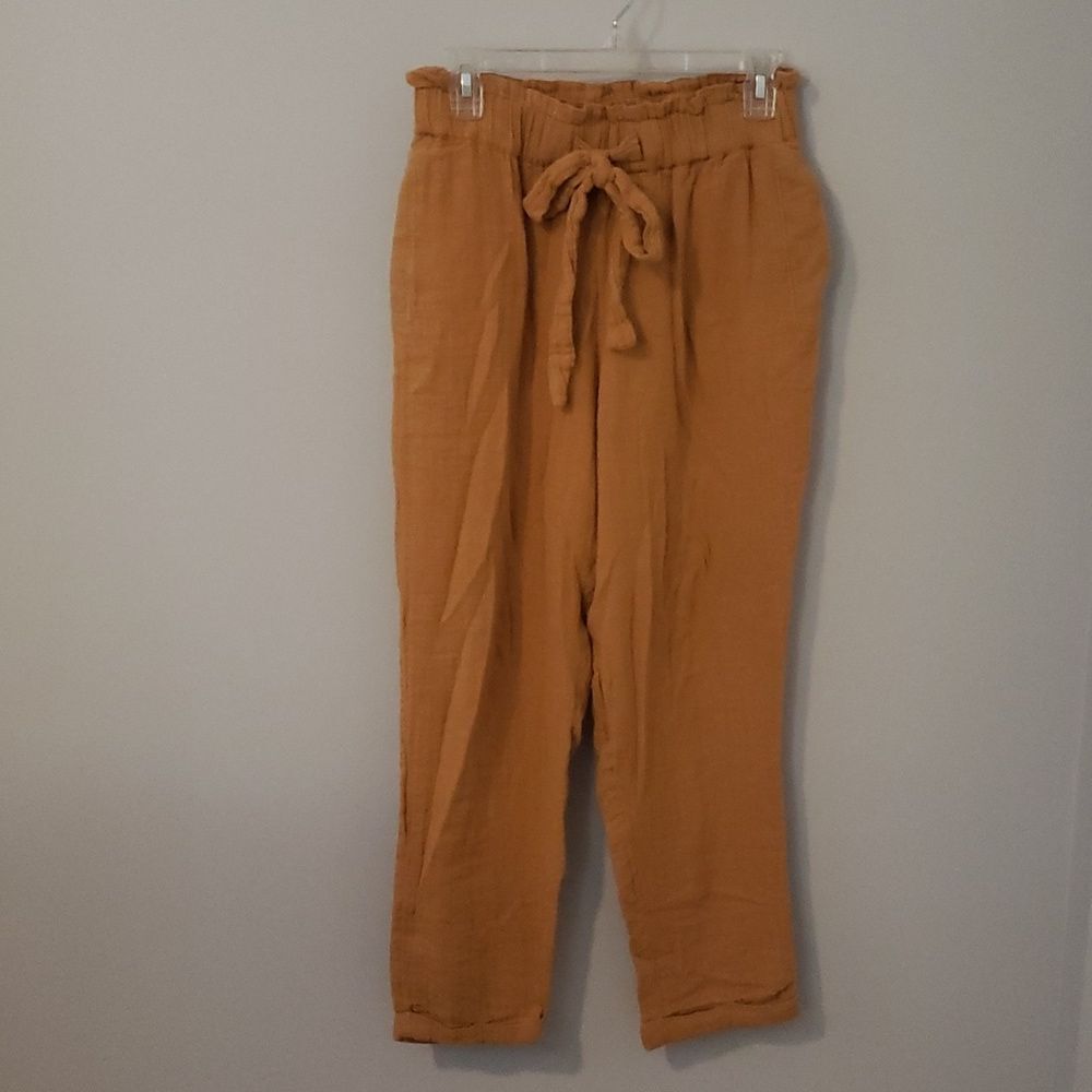 Cotton Pant  Paperbag Waist Khaki Tan Sand by SO women's medium
